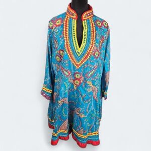 Barbara Gerwit | Vintage Art To Wear Colorful Beaded Paisley Tunic Dress | XL